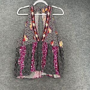 Free People Top Womens L Patchwork Babydoll V-Neck Fairy Cottagecore Coquette